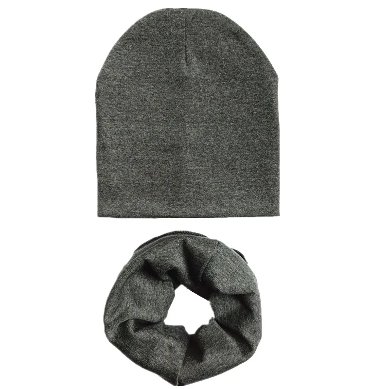 dark gray Новая звезда сплошной Стиль Детские наборы шарф шапка вязаная крючком Детская шапка воротники осень зима теплая девочка мальчик шапка ребенок дети набор шапки и шарфа - Цвет: dark gray