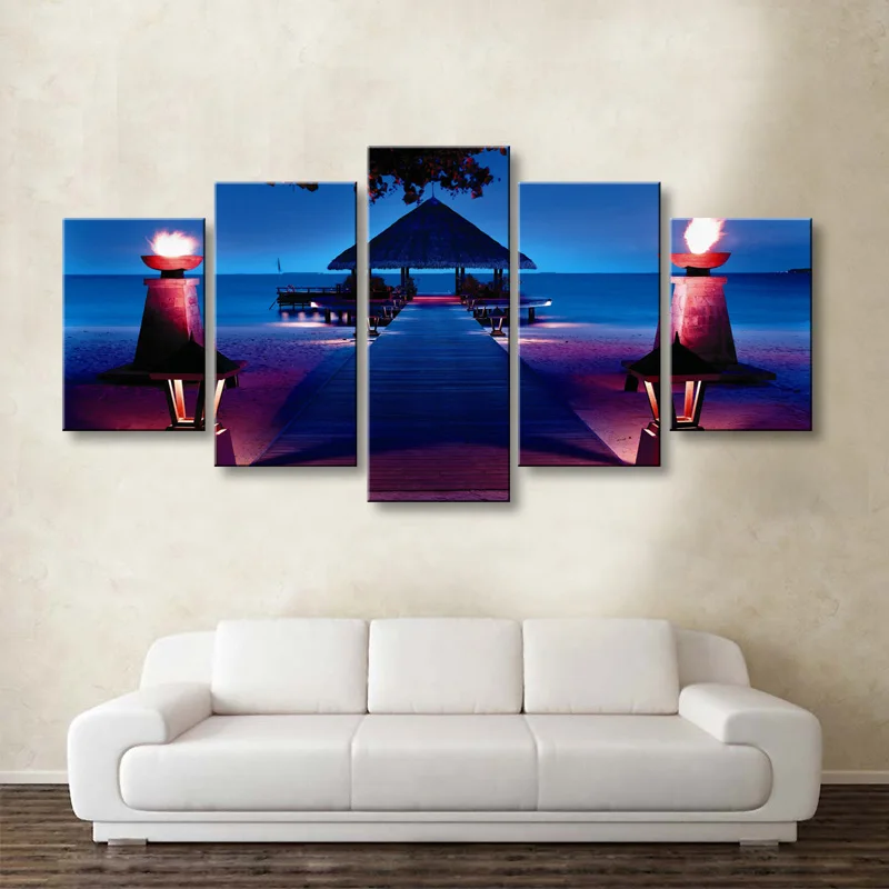 

5 pieces high-definition print Wooden bridge Landscape canvas oil painting poster and wall art living room picture MUQ5-001