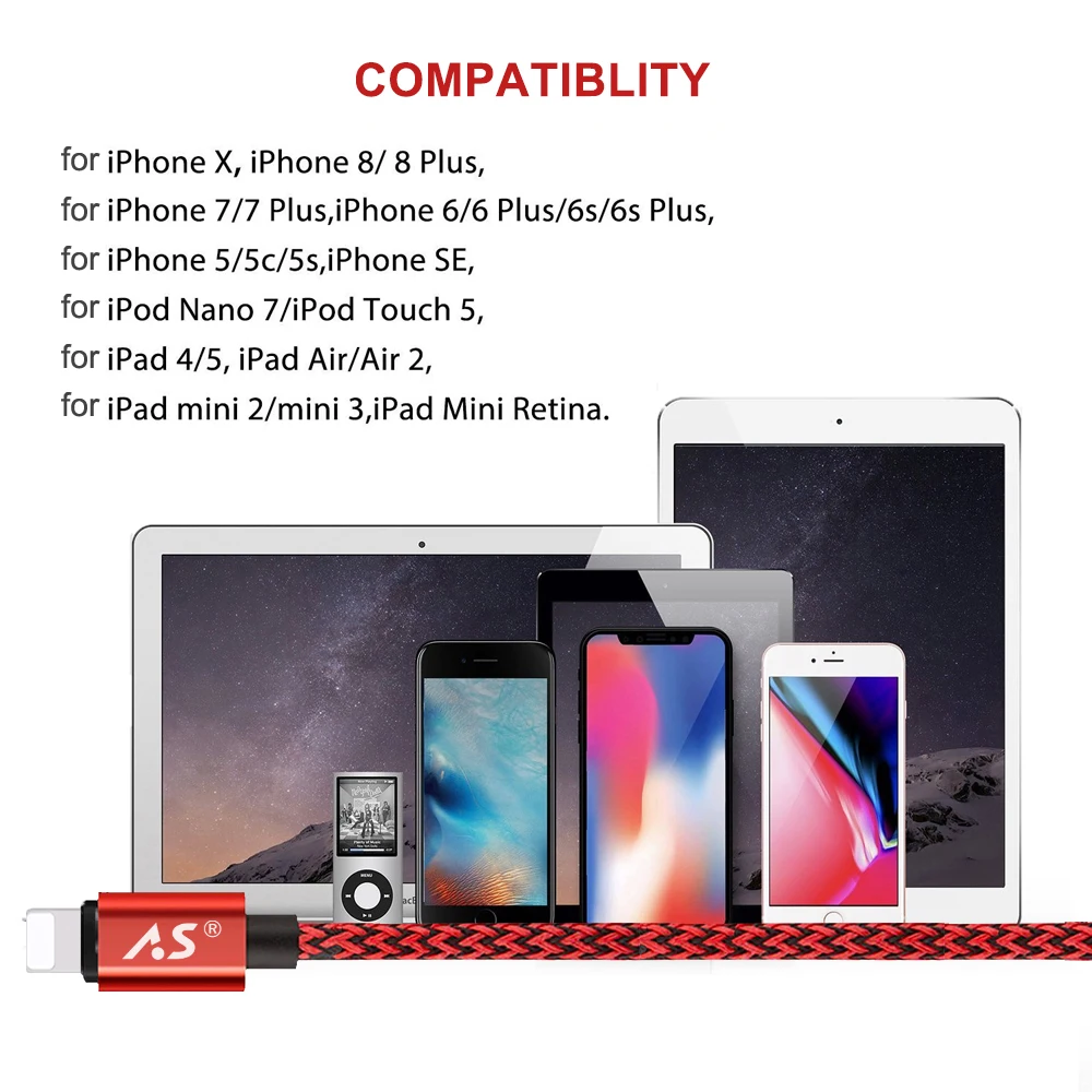 Кабель быстрой зарядки A.S для iphone Xs max Xr X 8 7 6 plus 6s 5 s plus ipad mini USB зарядное устройство Шнур высокоскоростной шнур синхронизации данных