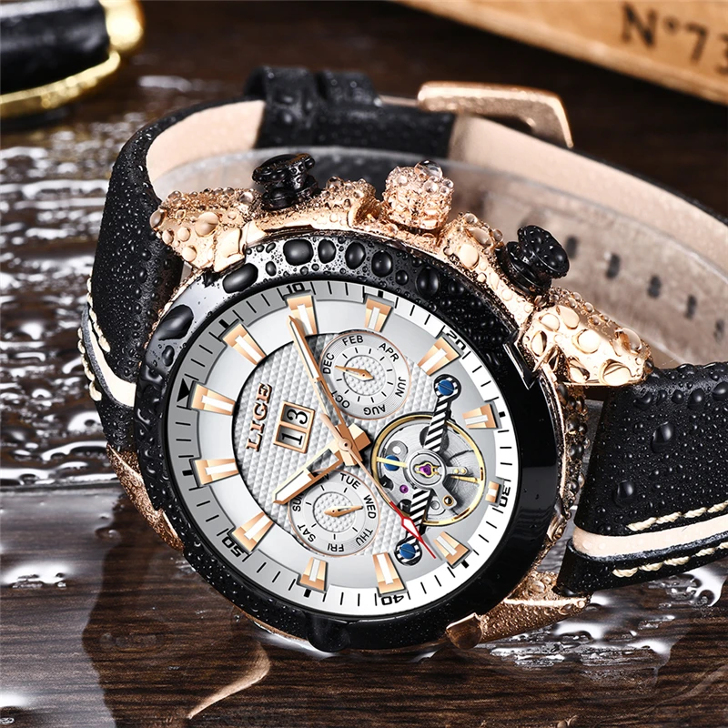 Мужские механические часы Tourbillon военные спортивные водонепроницаемые LIGE топ