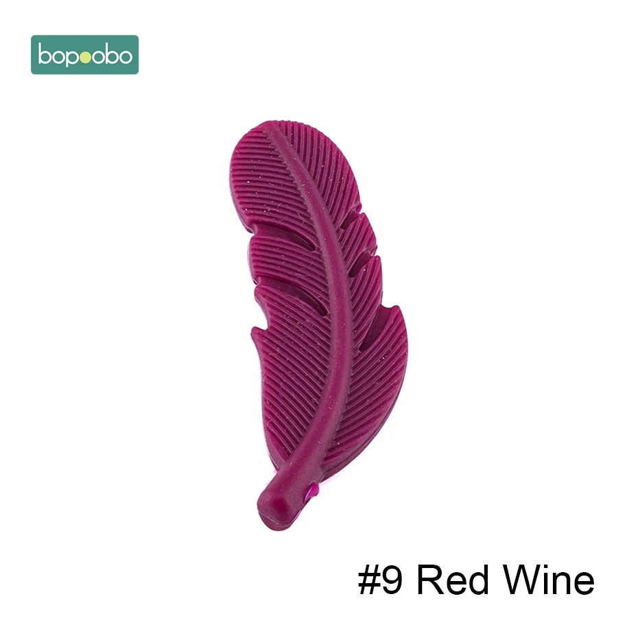 Red Wine Feather Bopoobo 20 шт. силиконовый бисер с перьями для малышей, маленький стержень для детей, Детский силиконовый Прорезыватель для зубов с перламутровыми листьями, силиконовый Прорезыватель для грызунов - Цвет: Red Wine Feather