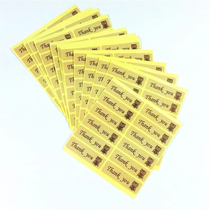 

120PCS Vintage thank you with Owl sealing label Kraft Rectangle gift Sticker for baking Handmade Products children' DIY