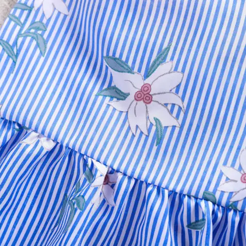 Newborn Blue Striped Floral Dress Summer Baby Girl Kid Strap Sleeveless Princess Children Sundress Clothes | Детская одежда и