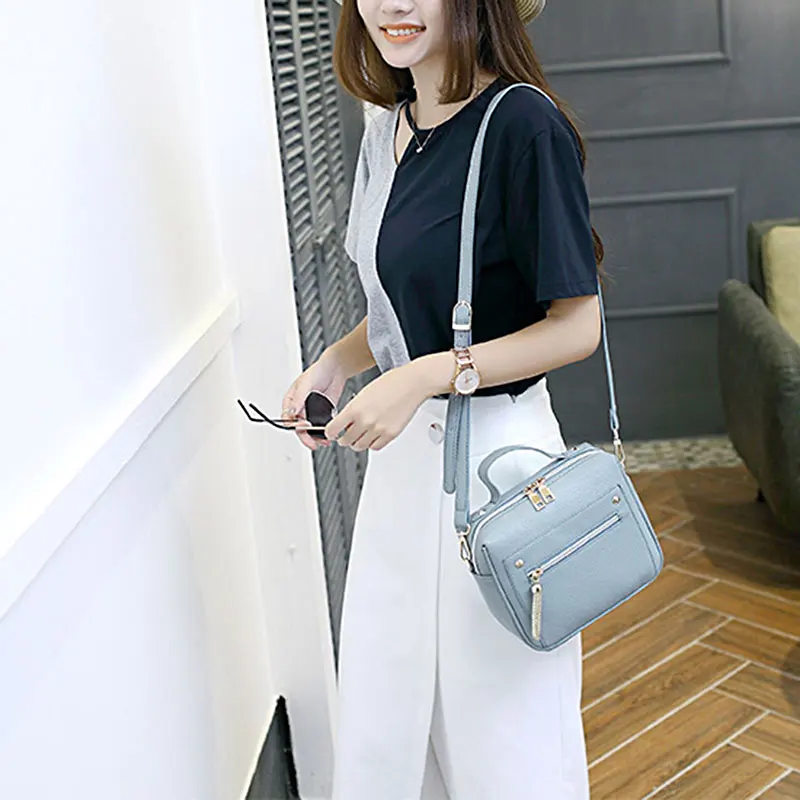 Лидер продаж Новинка модная однотонная женская сумка из искусственной кожи с