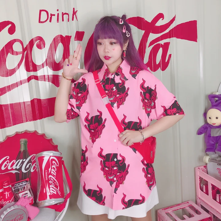 Ulzzang летняя шифоновая Женская свободная рубашка с коротким рукавом и принтом