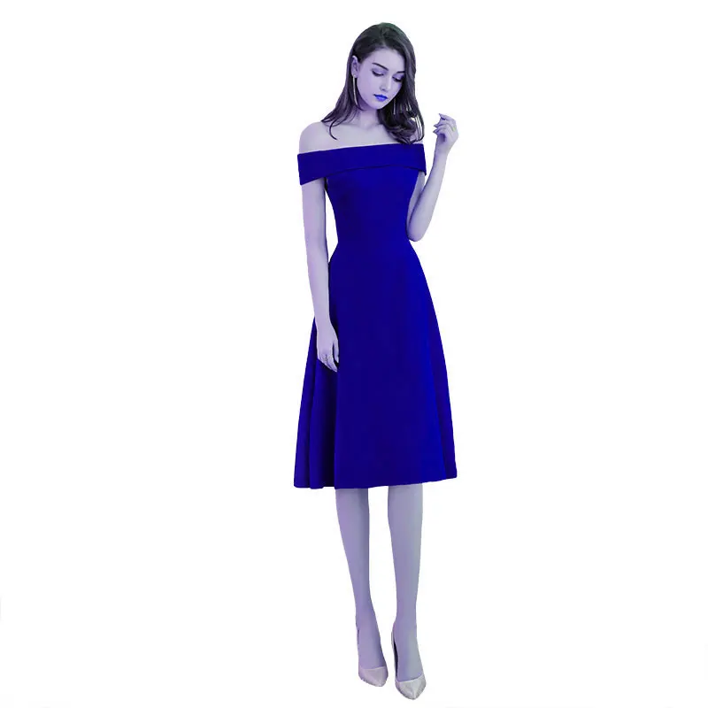 Новое поступление элегантные вечерние платья для выпускного вечера Vestido de Festa Короткие атласные простые Стильные платья на молнии - Цвет: Синий