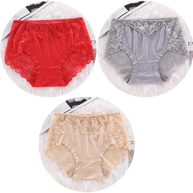 beige red gray 3 шт./лот, сексуальное кружевное нижнее белье с бантом на спине, модальное женское нижнее белье, дышащие Трусы-стринги, прозрачные трусики HP11 - Цвет: beige red gray