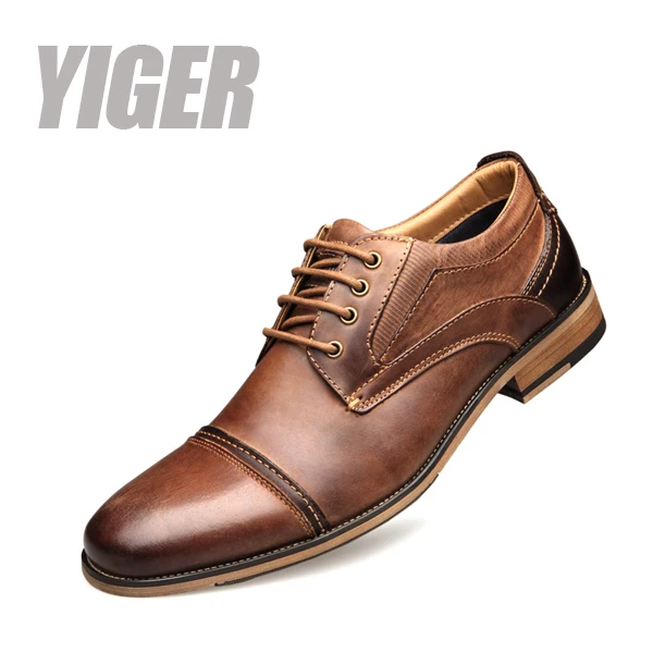 Brown YIGER; Новинка; Мужские модельные туфли из натуральной кожи; мужская деловая повседневная обувь ручной работы; мужские оксфорды на шнуровке; большие размеры; 0311 - Цвет: Brown