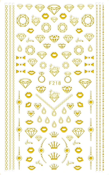 F218 gold Самоклеящиеся золотые серебряные черные белые наклейки для ногтей украшения поддельные аксессуары для ногтей паук F213-220 - Цвет: F218 gold
