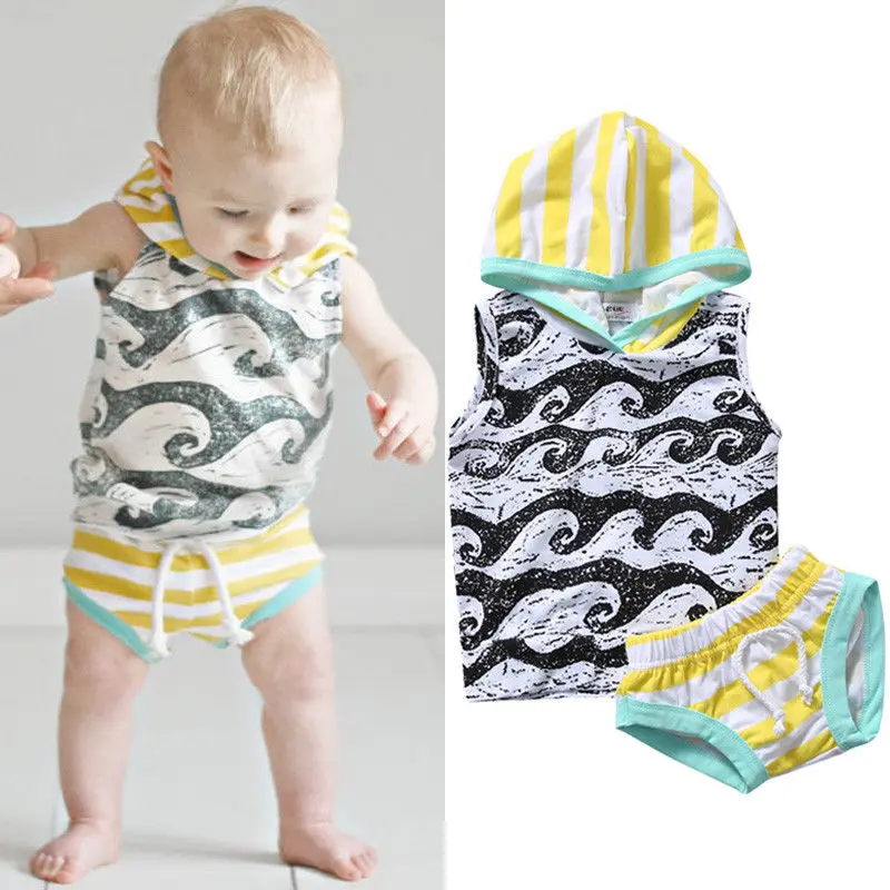 Baby Boys Tops Hooded T-Shirts Shorts Outfits Set Clothing Cotton 2PCS Newborn Boy Clothes |