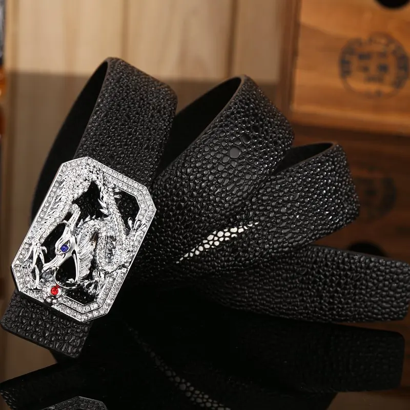 silver dragon square Мужские ремни с золотой пряжкой и драконом, роскошный высококачественный жемчужный ремешок с рыбками, Воловья кожа, натуральная кожа, ceinture, новинка,, дизайнерские, 105 см - Цвет: silver dragon square