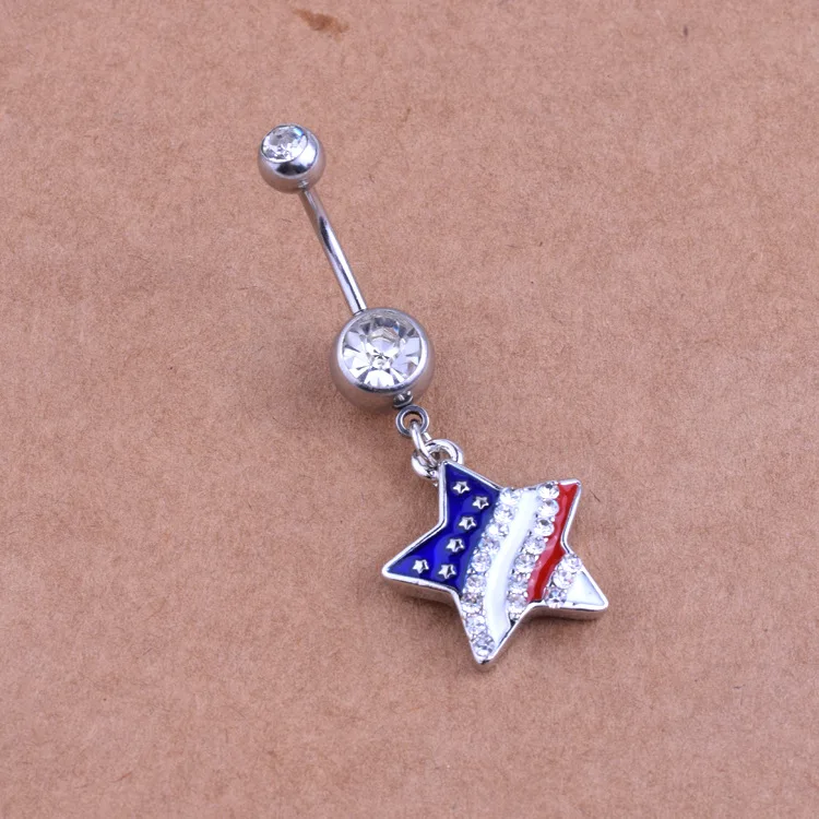 Новинка пирсинг для пупка с американским флагом цветные кольца в форме звезды