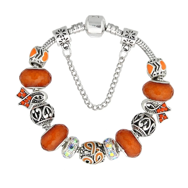 Orange KEORMA розовый браслет, фиолетовый и лента, хрустальные бусины, драгоценности в Европейском стиле, браслет для женщин, ювелирные изделия KM010 - Окраска металла: Orange