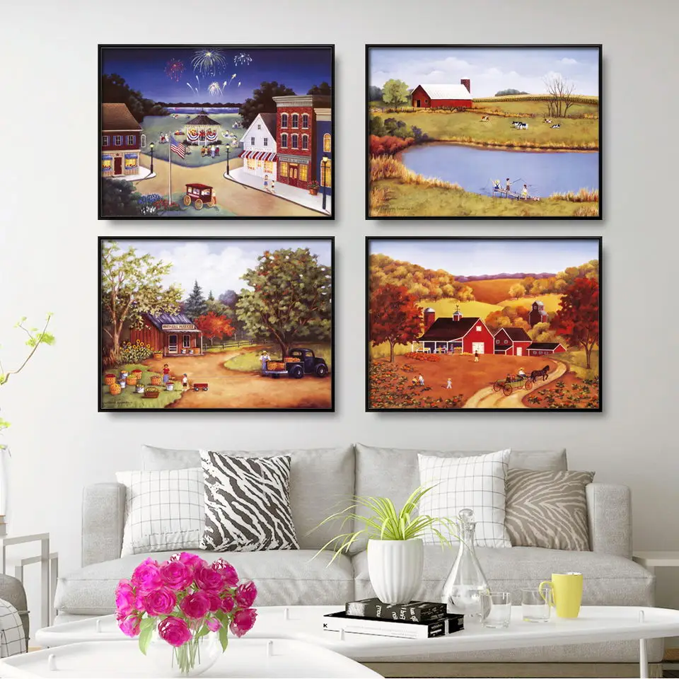 Home Decoration Print Canvas Wall Art Picture Poster Paintings Horizontal Oil Unframed Drawings Bedroom Pastoral scenery Farm | Дом и сад
