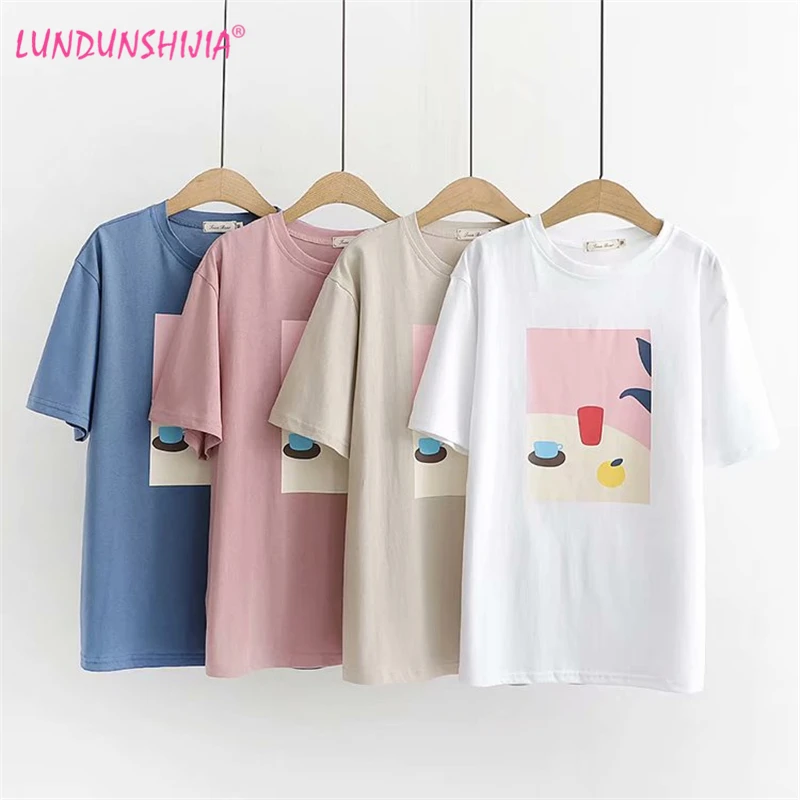 LUNDUNSHIJIA модная женская футболка с принтом бутылки 2019 летняя для женщин Harajuku