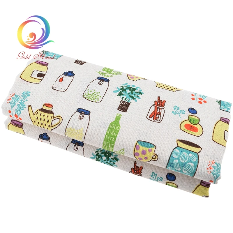 Хлопчатобумажная льняная ткань Haisen с принтом в виде бутылочек для квилтинга