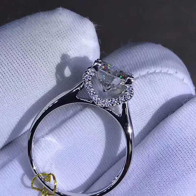 Чистое кольцо из белого золота 18 К 1ct 2ct 3ct роскошное кольцо из муасанита Трендовое стильное обручальное Ювелирное кольцо на головщину круглый блестящий вырез