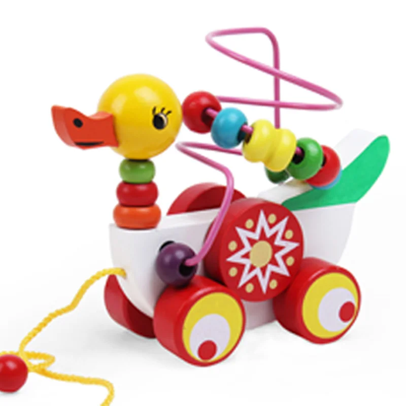 Lantiger утка вокруг бусины игрушки для малышей деревянные утенок трейлер мини