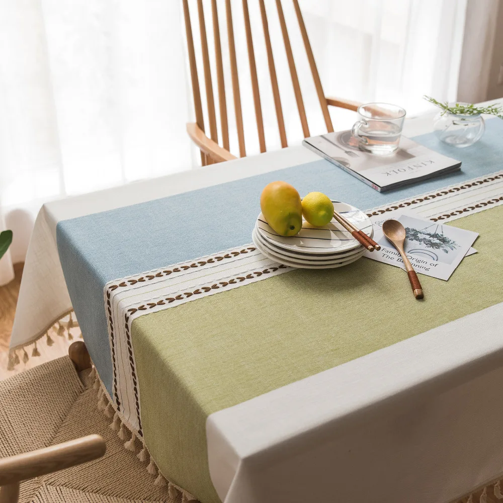 Linen table cloth in the kitchen tassel decorative rectangular splice cover wedding tablecloths modern home tablecloth | Дом и сад