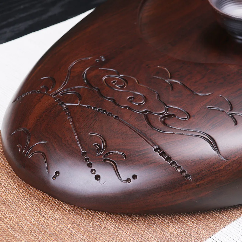High-grade Ebony Tea Tray Large Size solid wooden tray Chinese kungfu tea tools saucer Drainage water tea board large tea table