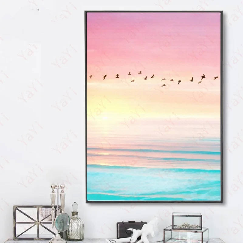 HAOCHU Скандинавское море Цветные Птицы простой тихий синий красивый пейзаж