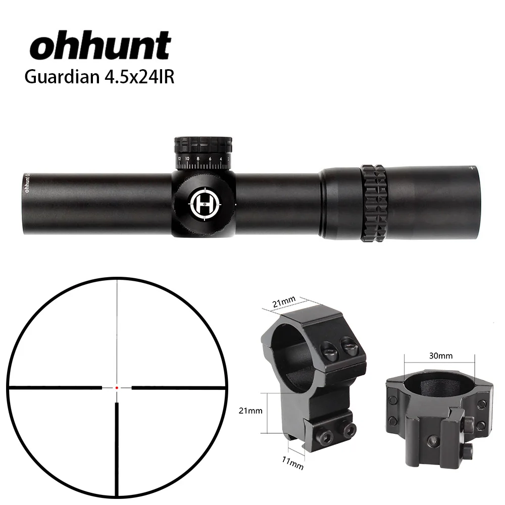 with Dovetail Rings. Ohhunt Guardian 4,5x24 Охотничья винтовка прицел 30 мм трубка тактическая Оптика прицел 1/2 полумил точка сетка башенки Сброс прицел - Цвет: with Dovetail Rings.