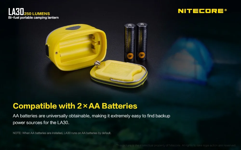 NITECORE LA30 250 люмен 2* AA литий-ионная аккумуляторная батарея, двухтопливный портативный фонарь для кемпинга, для использования на природе/в кемпинге, в режиме CRI