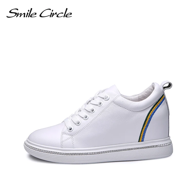 Женские кроссовки Smile Circle осенние на танкетке из натуральной кожи шнурках