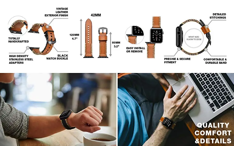 Ремешок для часов apple Watch 4 ремешок с белым проводом из натуральной кожи ремешок Serise 4 3 2 1 для apple watch 4 4 мм Мужские часы