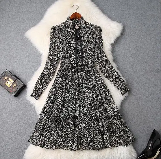 Женское платье с воротником стойкой леопардовым принтом ушей и рукавами