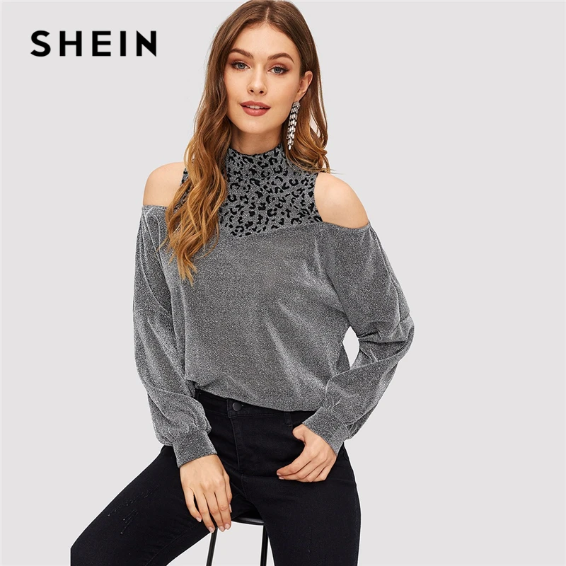 SHEIN Джемпер С Разрезами, Джемпер С Леопардовым Принтом И Открытыми Плечами