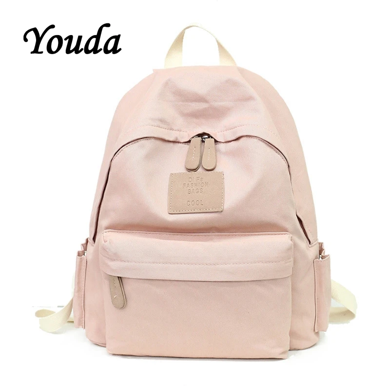 

Youda New Solid Color Canvas Backpacks Casual Ladies Backpack College Style Student Schoolbag Simple Versatile Shoulder Bag