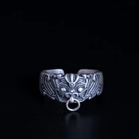 flyleaf chinese style matte retro god beast dragon open rings for women men 100 925 sterling silver vintage style jewelry