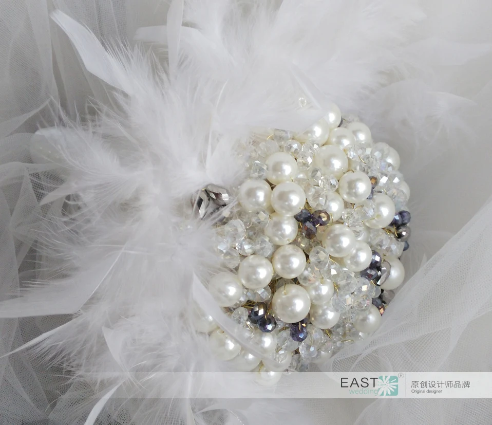 6-дюймовый свадебный букет брошь с жемчужинами из перловой пурпурной перьевой айвори для невесты.