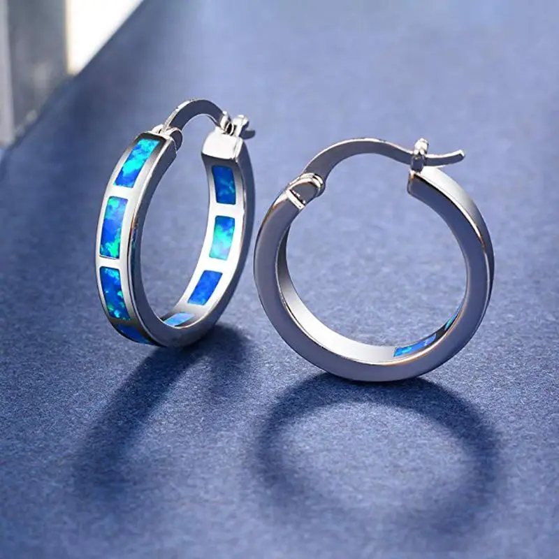 1 пара Голубой опал Huggie Hoop гипоаллергенныые серьги для женщин