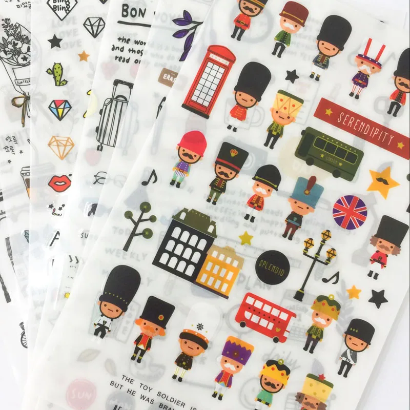 

6 Sheets Travel Journal London Style Adhesive Stickers Decorative Album Diary Stick Label Hand Account Decor Stationery