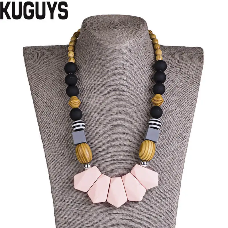 Кулоны KUGUYS 3 цвета ожерелье с подвеской из смолы для женщин круглое деревянных