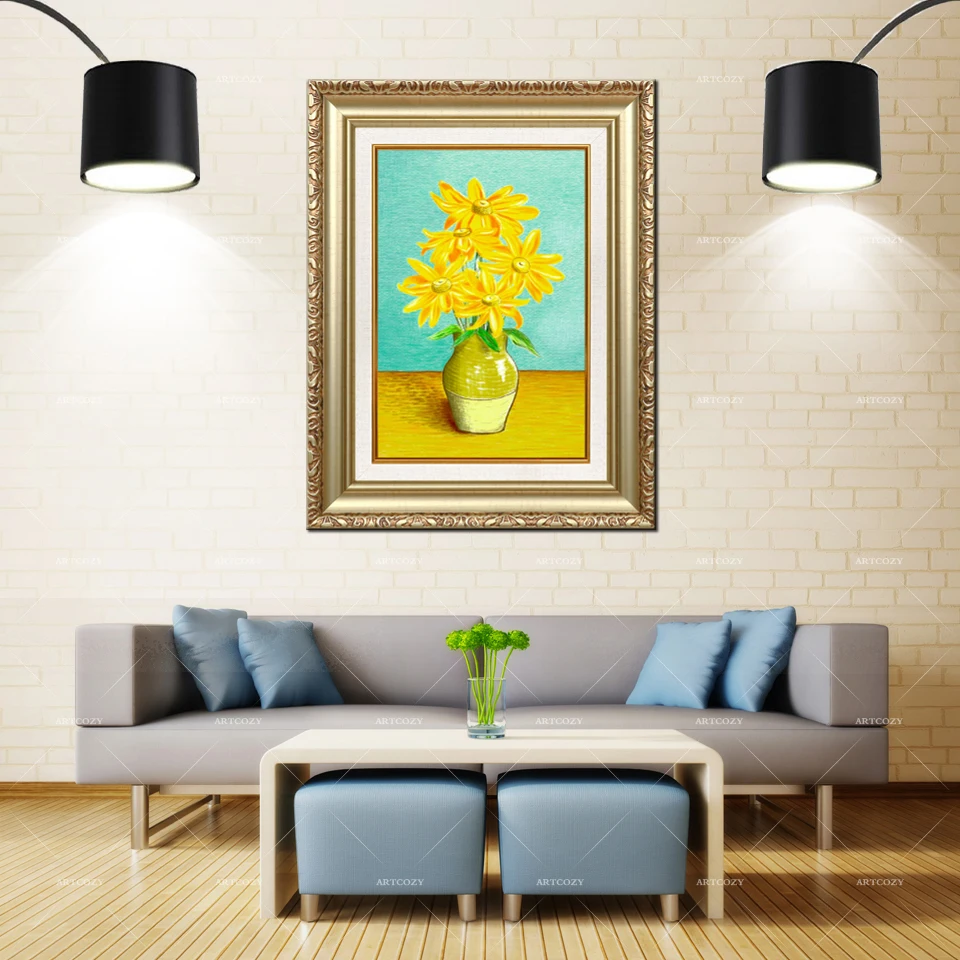 

Artcozy Golden Frame Abstract Yellow Sunflower Waterproof Canvas Painting