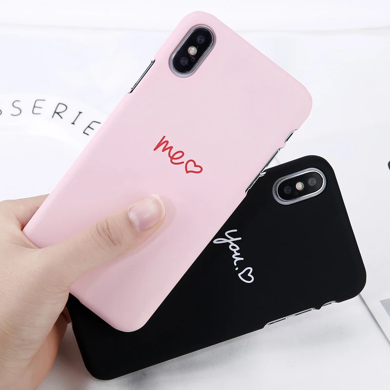 Lovebay для iPhone 6 S 7 8 Plus X Чехол модная пара розовый я черный вы письмо любовь сердце