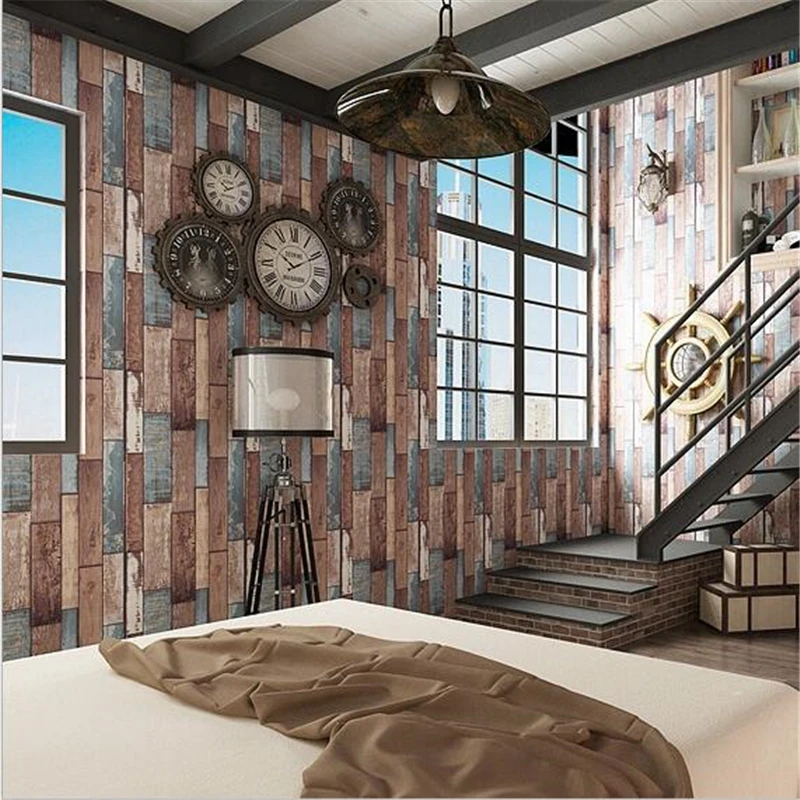 Beibehang Retro Wood grain Waterproof Thick Wallpaper Hotel 3D living room Background Interior papel parede | Обустройство дома