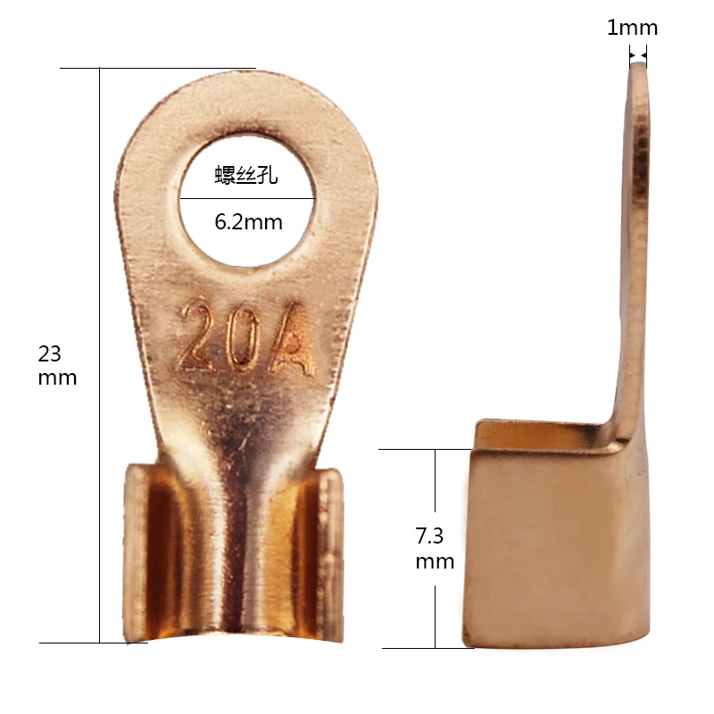 

20PCS/lot YT1553B Crimp Terminal OT-20A Copper nose Copper joints Copper terminals Apply for 1.5-6mm2 cable Free Shipping