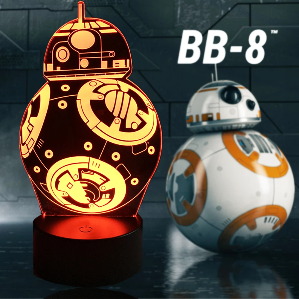 Новый мультфильм Звездные войны 3D Светодиодная лампа фигурки подарок игрушки BB 8