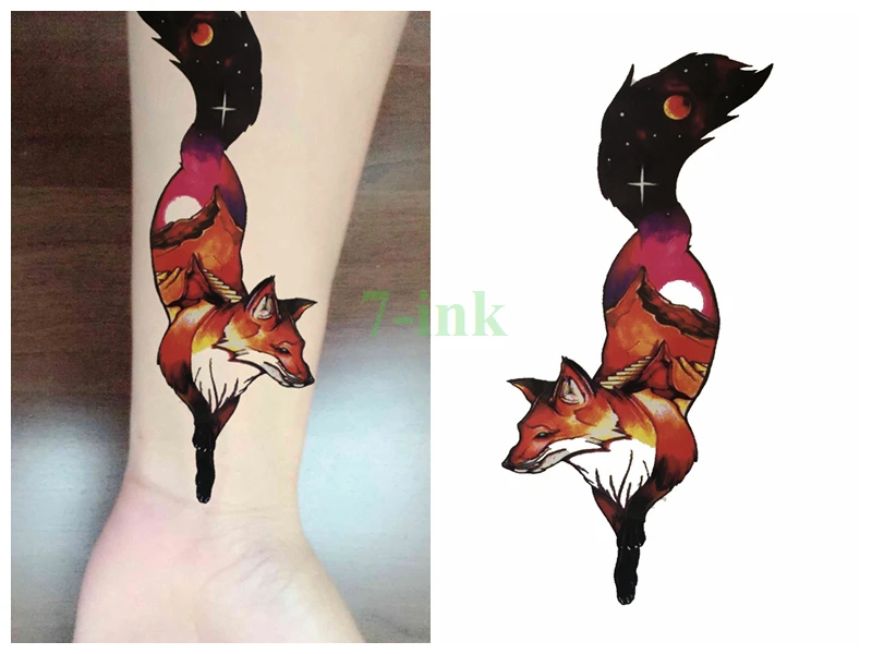 Водонепроницаемые Временные татуировки Фэнтези красная лиса тату Менди стиль на