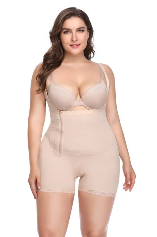 D025 Beige CR размера плюс 6XL латексный женский формирователь тела пост липосакции пояс клип молния комбинезон жилетка пояс Корректирующее белье - Цвет: D025 Beige