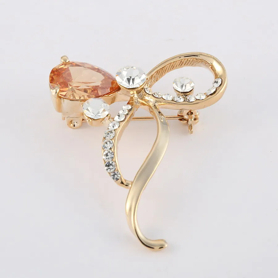 Женская брошь в форме цветка с кристаллами золотистого цвета|flower brooch|gold flower