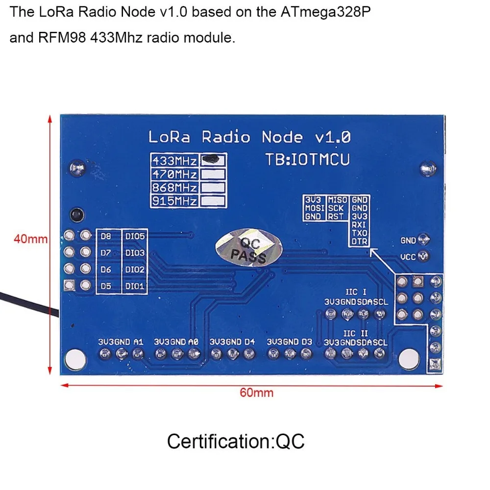 5 шт. радио узел LoRa V2.0 на основе Sx1278 LoRa IOT 433 МГц 2,4G RFM98 для Arduino ATmega328P антенна UFL FZ3043 RCmall