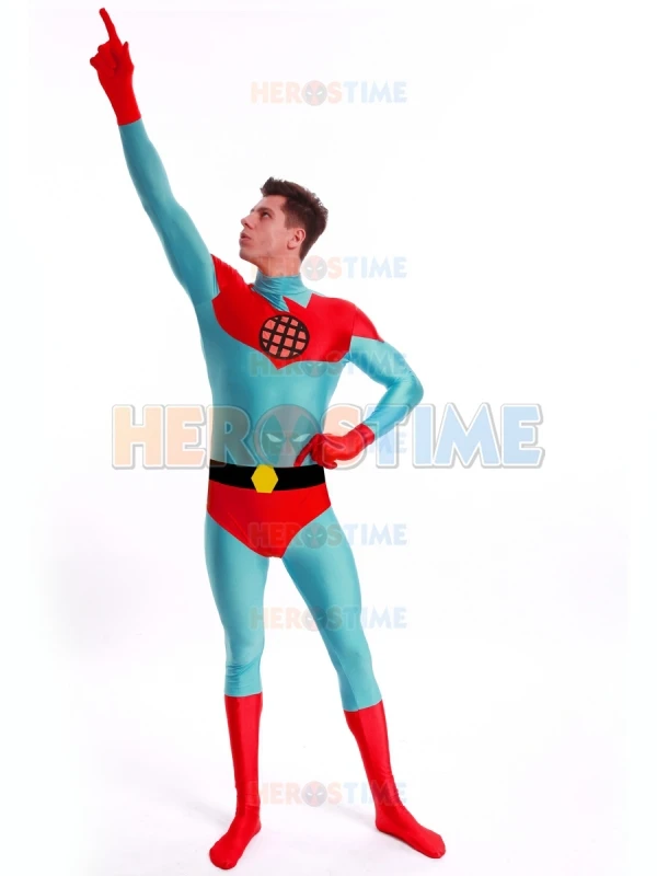 Красно синий костюм капитана Planeteers супергероев из спандекса Zentai Captain planet|superhero
