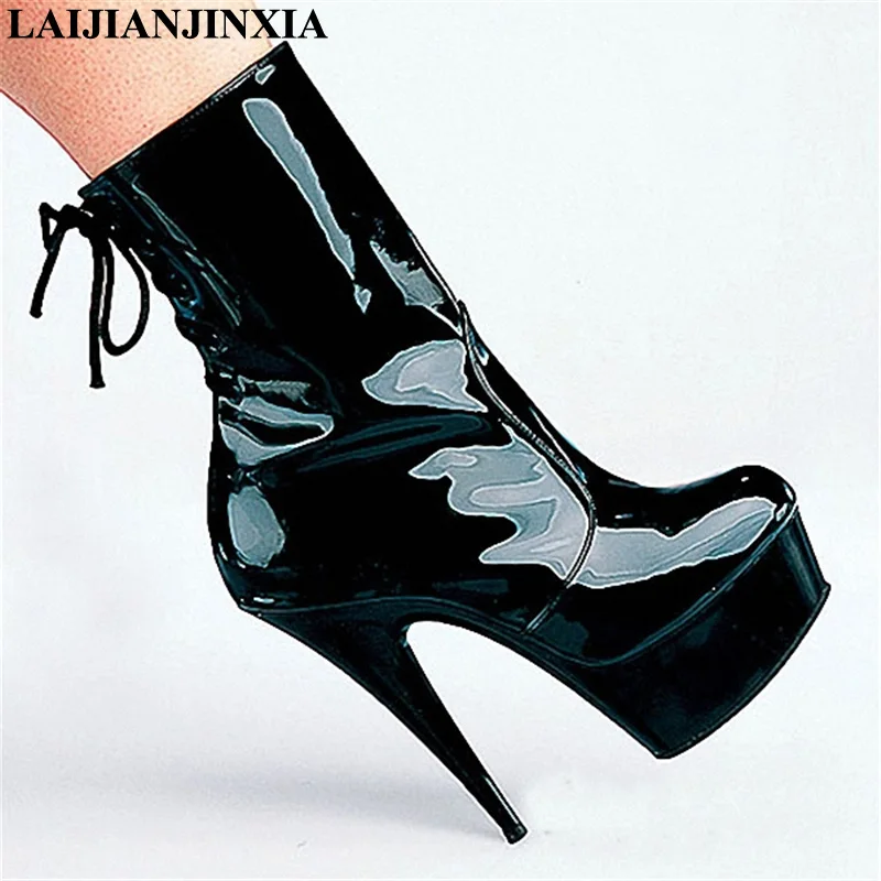 New Sexy 15cm Ultra High-Heels 5cm Platform Shoes Night Club Pole Dancing Shoes Round Toe Ankle Boots Dance Shoes
