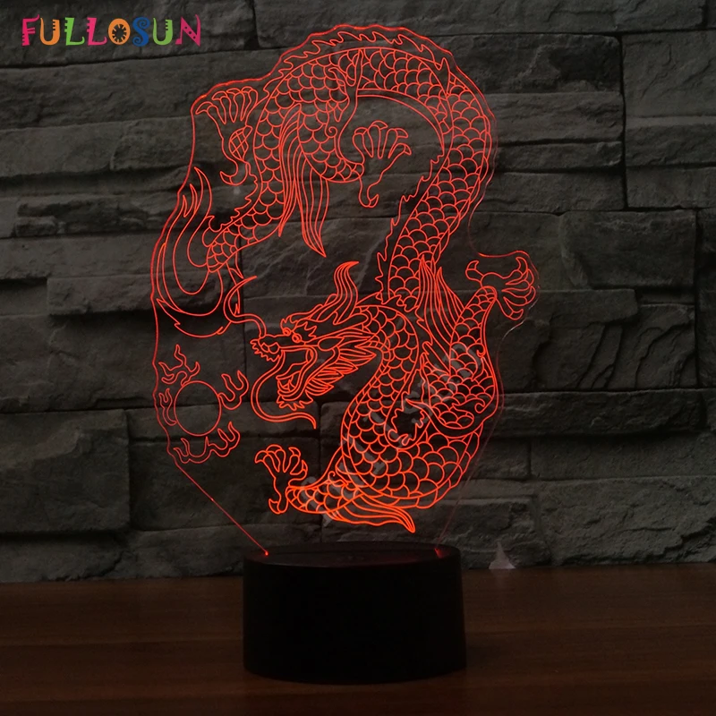 USB Новинка Светодиодная лампа Китай Дракон 3D иллюзия ночные светильники 7 цветов