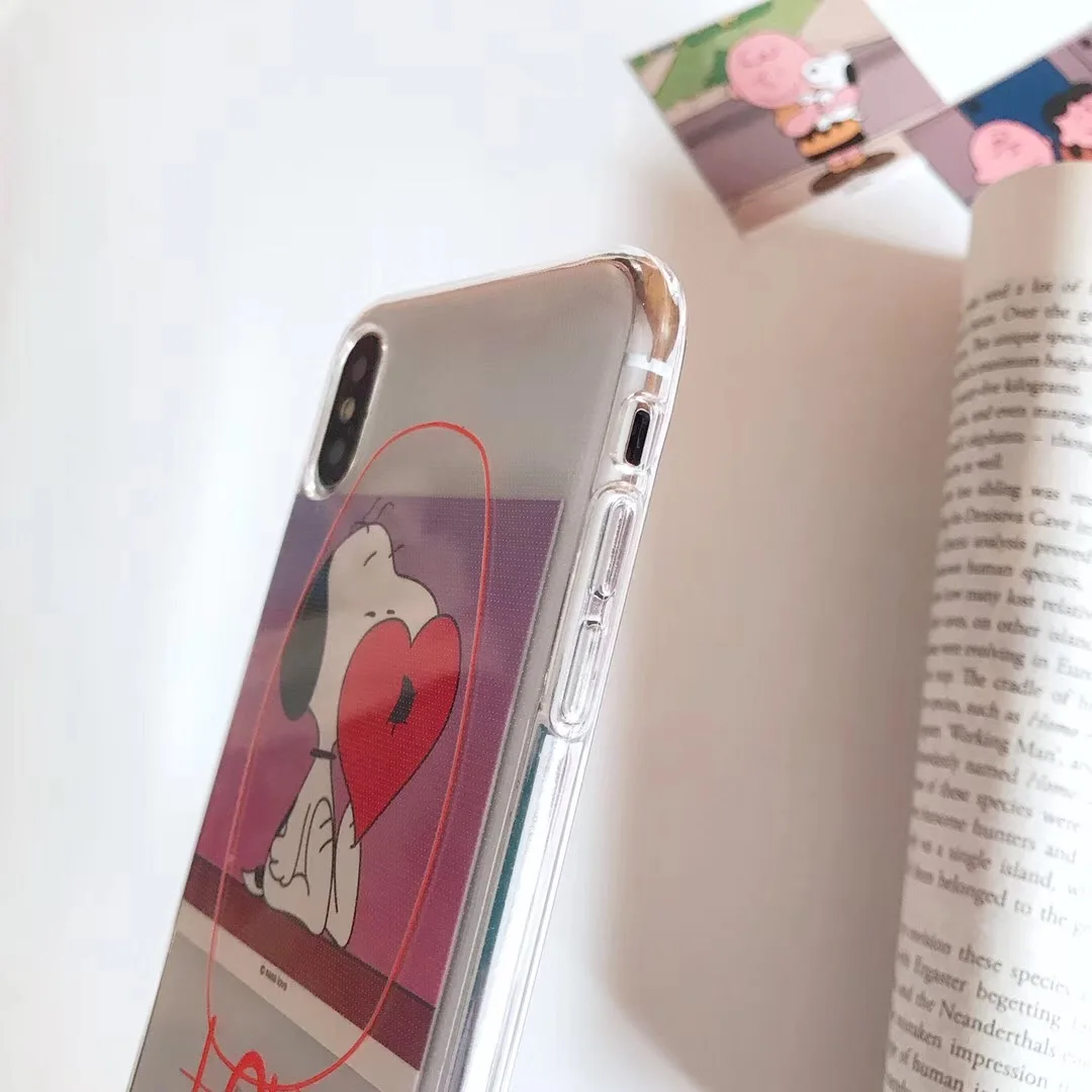 Cute Anime Transparent Love English Phone Case For iPhone 8 7 6 s Plus X XR Xs 11 pro Max Card Charlie Brown Soft TPU Back Cover |